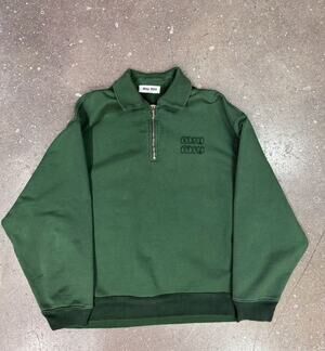 Miu Miu Green Logo Quarter Cotton Zip-Up